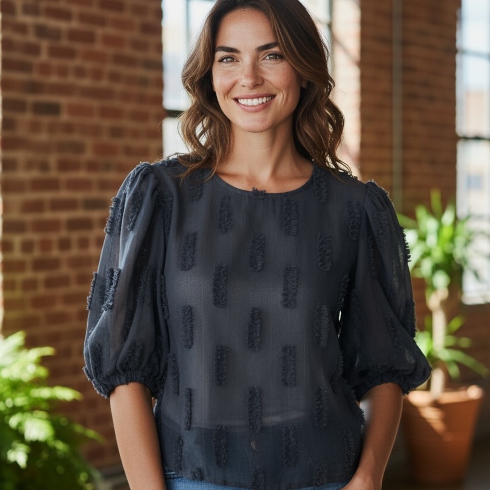 Elegant Black Textured Women's‎ Top